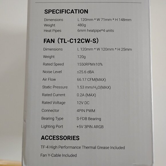 THERMALRIGHT ASSASSIN X 120 R SE WHITE CPU COOLER FAN KIT TL-C12CW-S NEW - Picture 3 of 7